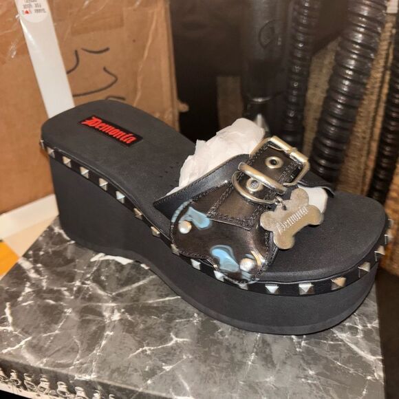 Demonia Studded Buckle Platform Sandals - Picture 2 of 6